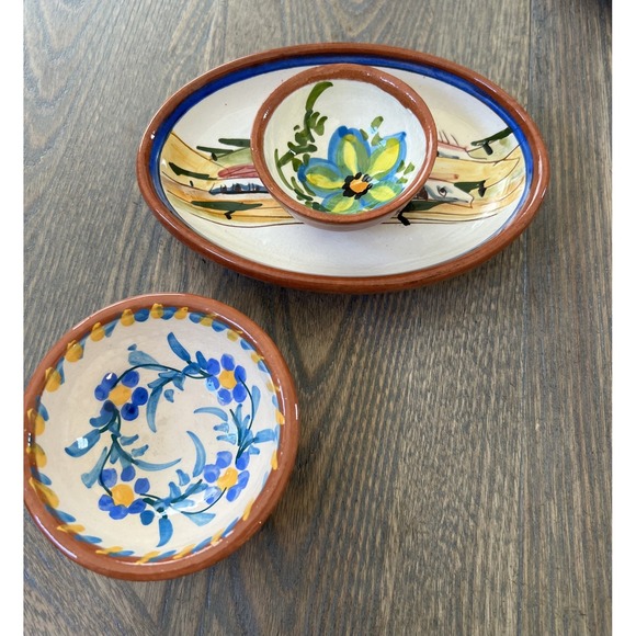 Vtg Hand-painted Signed Floral Art Pottery Plate Olaria S Perdro Corval Portugal - Picture 2 of 10